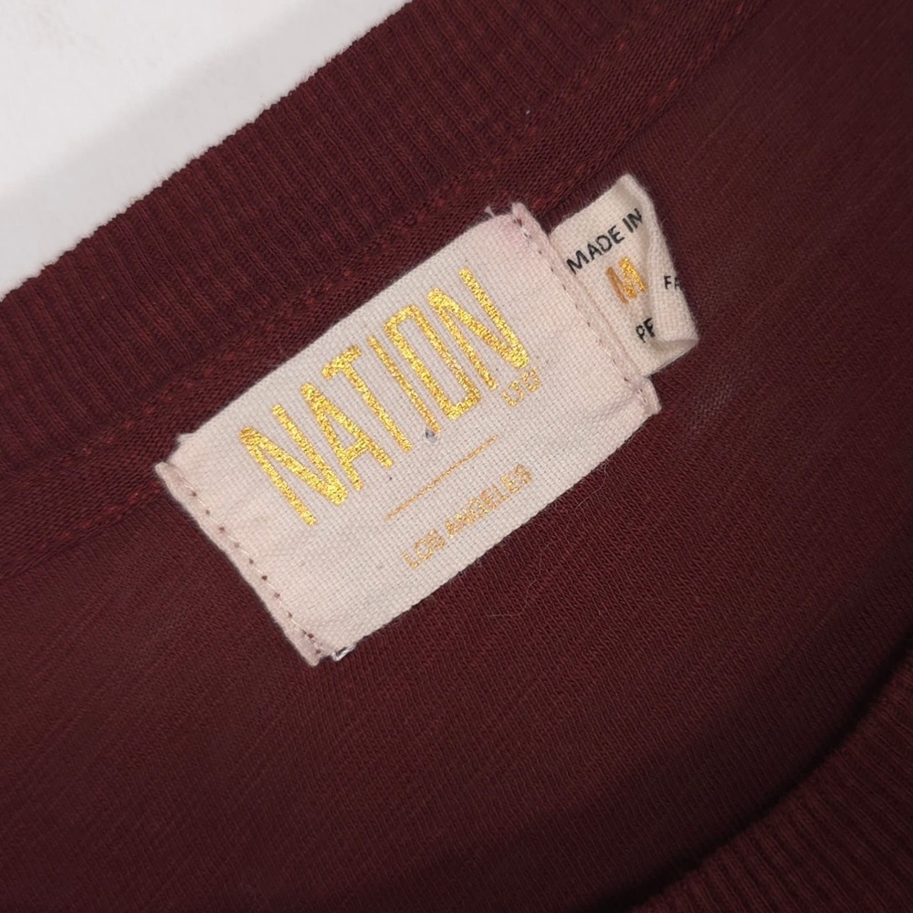 NATION‎ LTD Burgundy Pima Cotton Blouse Long Sleeve Smocked Cuff Women M - Picture 2 of 8